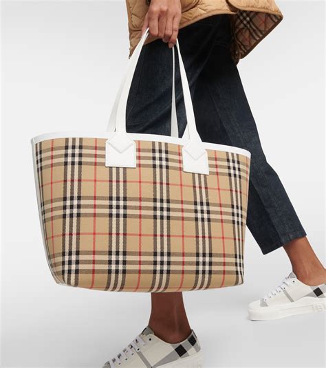 reverse double face leather tote burberry|Burberry checked canvas tote bag.